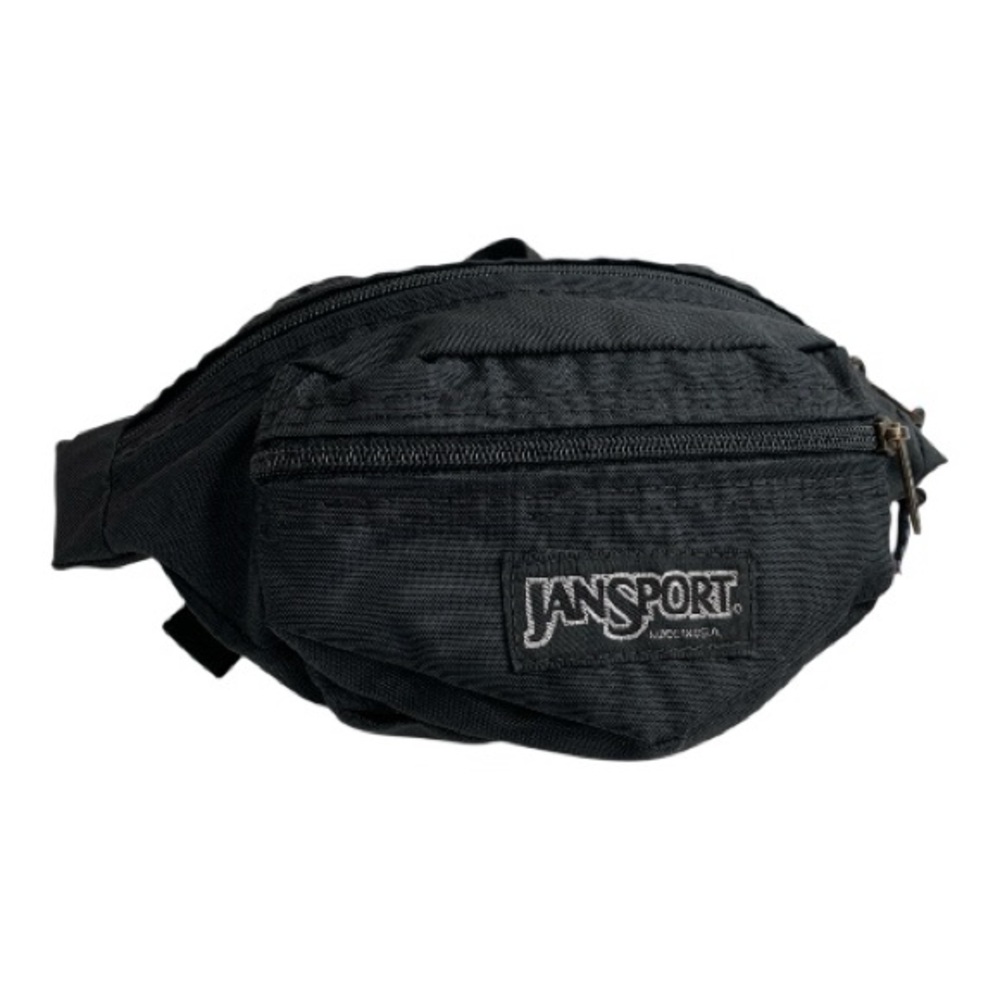 JanSport Black Belt Bag Shoulder Pack Hip Bag Vintage 90s Nylon 2 Zip Pockets